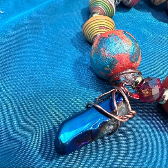 Handmade Charm Bracelet with Hand-Painted Beads & Wire-Wrapped Accents 6-7 3130 - Picture 5 of 13